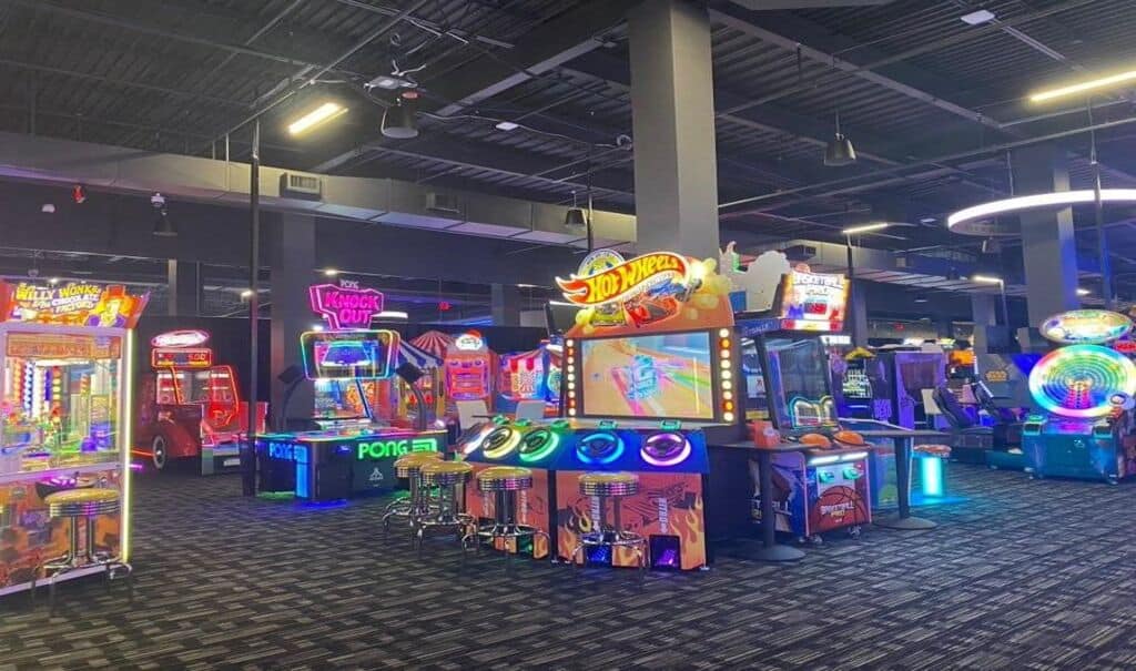 Arcade games at Dave and Busters for fun indoor activities.