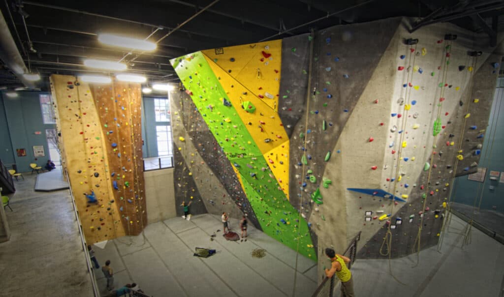 Rock climbing wall for fun indoor activities at High Point Climbing.