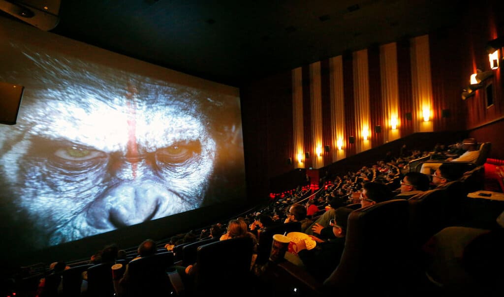 People enjoy indoor activities by watching a movie at the IMAX Theatre.