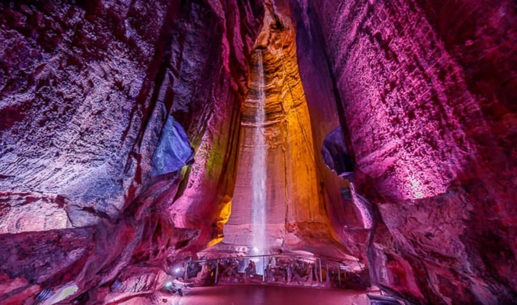 Waterfall inside Ruby Falls indoor activities.