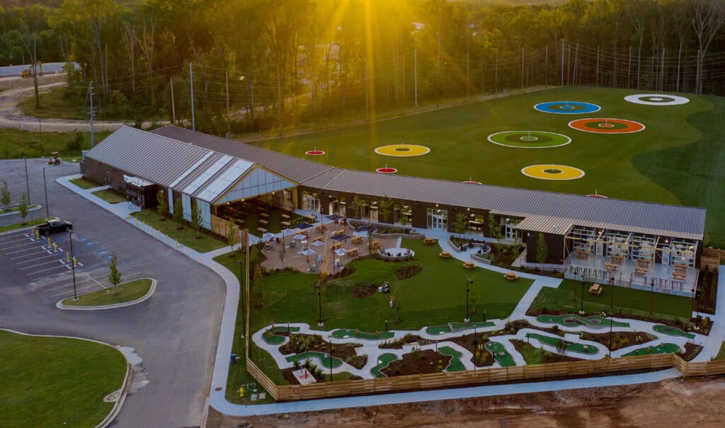 A view of the Top Golf range to enjoy fun indoor activities.